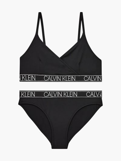 Calvin Klein Ruhák HU763127 | Calvin Klein Logo Tape Triangle Lány Bikini Szett Fekete